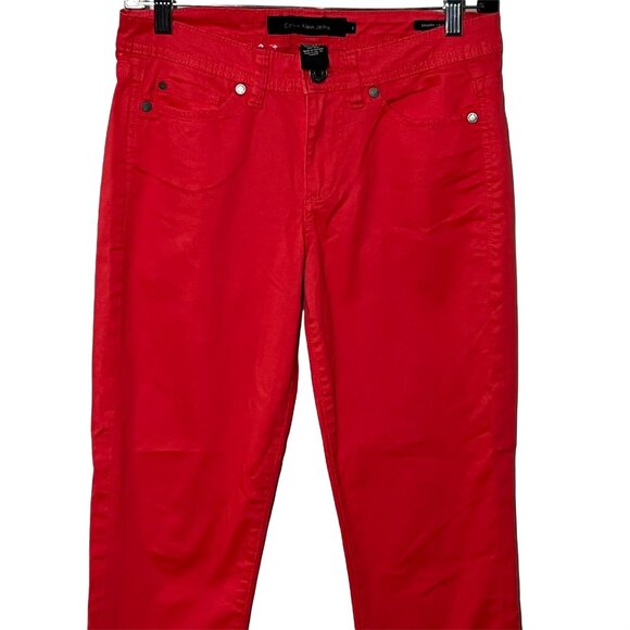 Calvin Klein Skinny Crop Pants Red Stretch Denim Women’s Size 2 - Picture 6 of 9